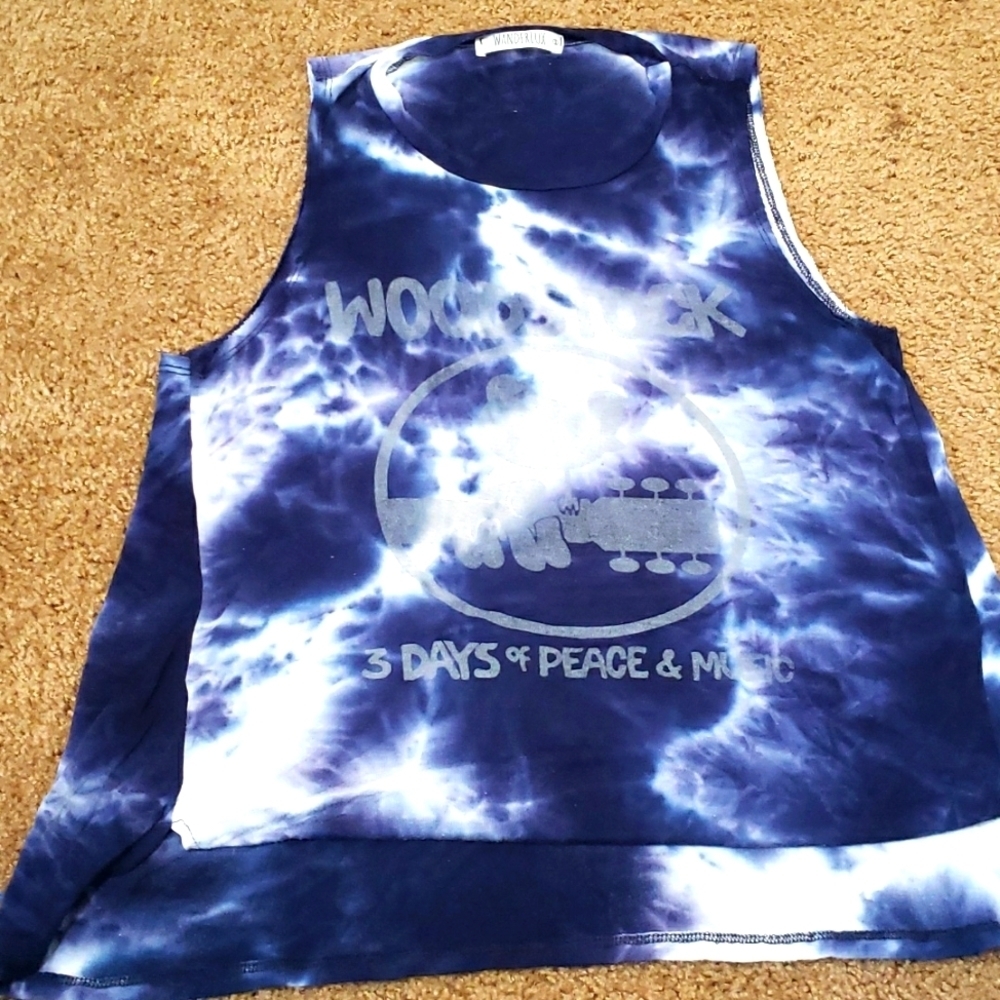 Vntg wunderlux‎ Woodstock tie dye tank blue white S